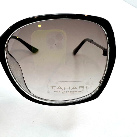 TAHARI 100% UV PROTECTION SUNGLASSES,  2 TONE FRAME, GREY&CLEAR W/CRYSTAL TEAR - Picture 6 of 10
